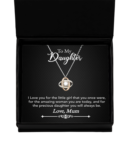 Mum Jewelry Gift To Daughter, Love Knot Rose Gold Necklace For Daughter, Mum To Daughter, Mum Daughter Gift, Loving Daughter From Mum