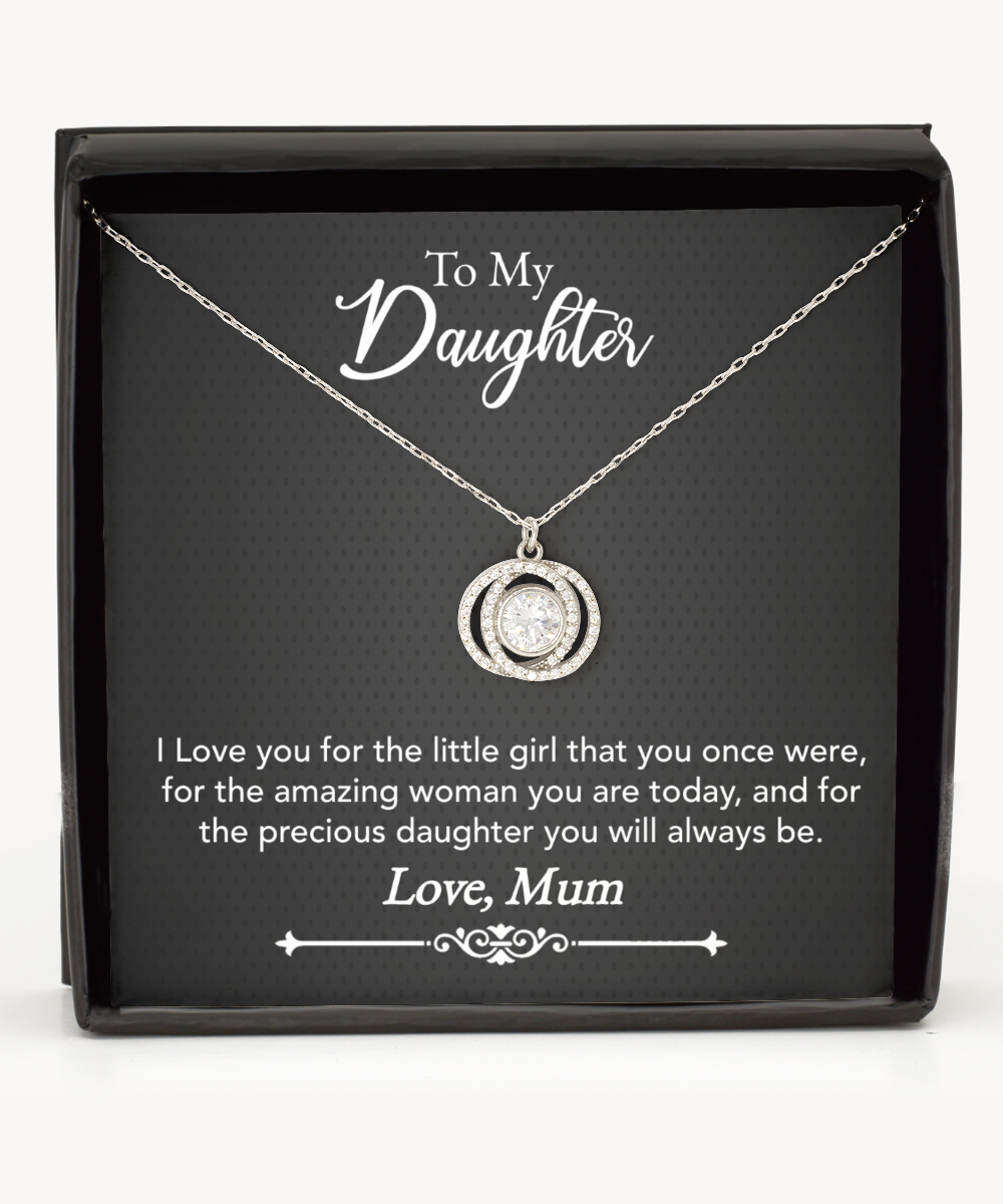 Mum Jewelry Gift To Daughter, Double Crystal Circle Necklace For Daughter, Mum To Daughter, Mum Daughter Gift, Loving Daughter From Mum