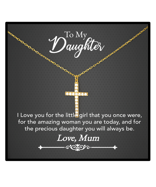 Mum Jewelry Gift To Daughter, Crystal Gold Cross Necklace For Daughter, Mum To Daughter, Mum Daughter Gift, Loving Daughter From Mum