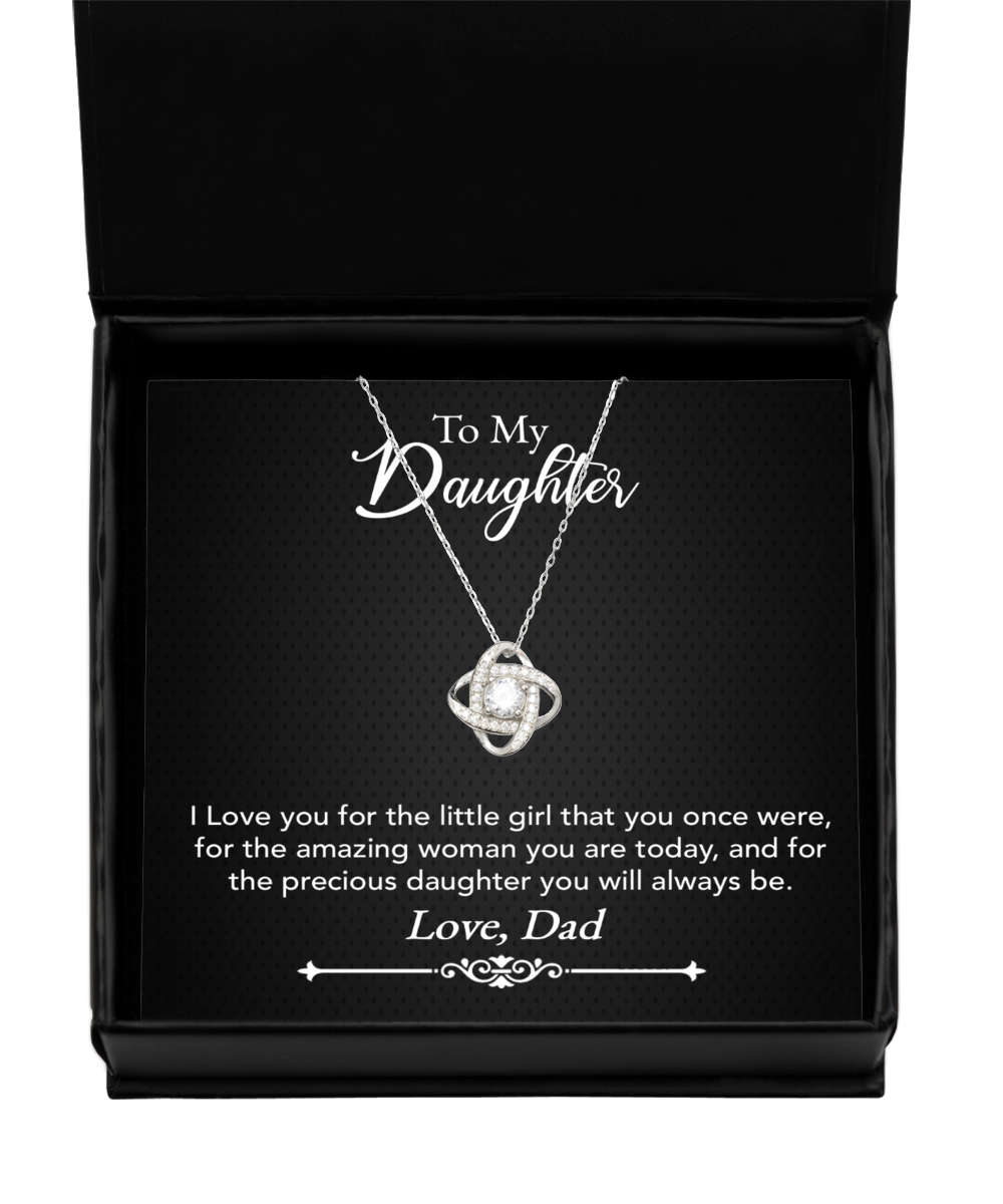 To My Precious Daughter Gift From Dad, Daughter Love Knot Silver Necklace, Dad Daughter Gift, Daughter Necklace From Dad