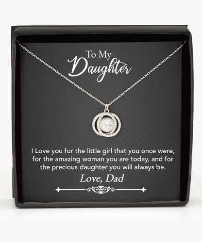 To My Precious Daughter Gift From Dad, Daughter Double Crystal Circle Necklace, Dad Daughter Gift, Daughter Necklace From Dad