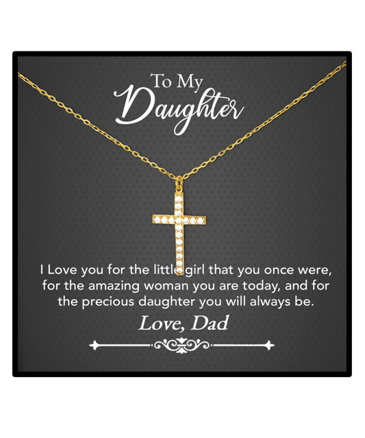 To My Precious Daughter Gift From Dad, Daughter Crystal Gold Cross Necklace, Dad Daughter Gift, Daughter Necklace From Dad