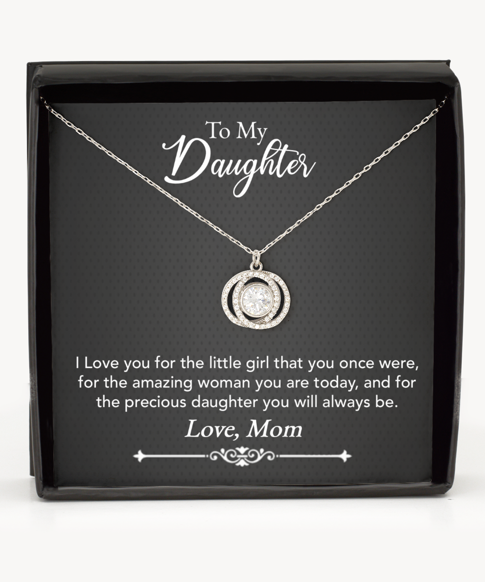 To My Precious Daughter Gift From Mom, Daughter Double Crystal Circle Necklace, Mom Daughter Gift, Daughter Necklace From Mom