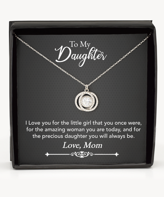 To My Precious Daughter Gift From Mom, Daughter Double Crystal Circle Necklace, Mom Daughter Gift, Daughter Necklace From Mom