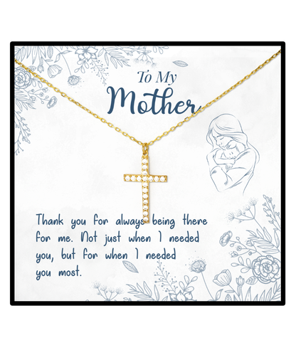 Thank You Gift To My Mother, Crystal Gold Cross Necklace For Mother From Son, Mothers Day Gift Ideas, Mother  Bday Gifts From Daughter