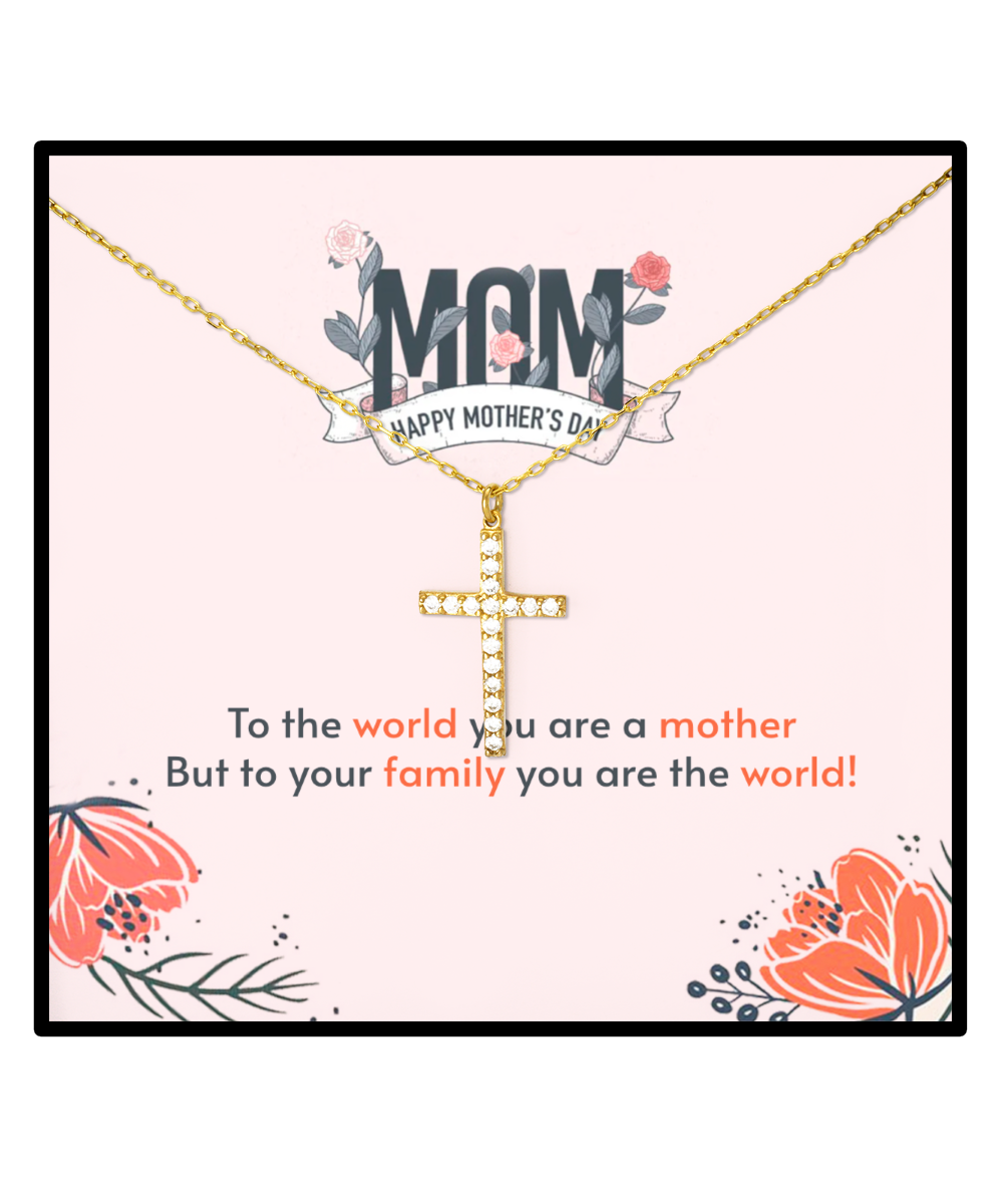 Happy Mother's Day Mom, Crystal Gold Cross Necklace For Mom, Appreciation Gift To Mom From Daughter, Mom Jewelry Gift, I Love You Mom