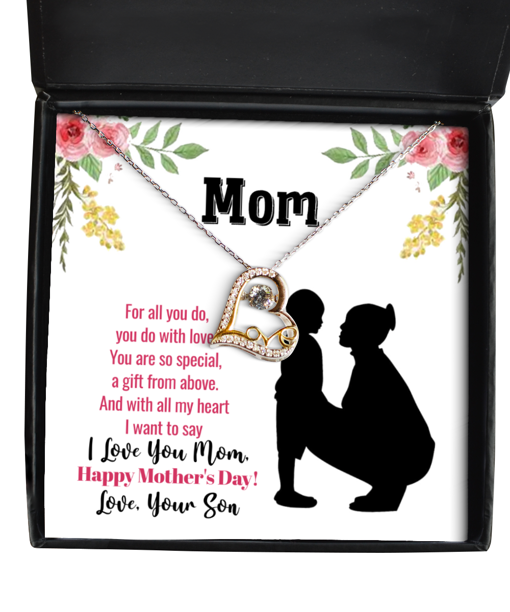 Happy Mother's Day Message Card, Love Dancing Necklace For Mom, Appreciation Gift To Mom From Son, Mom Jewelry Gift, I Love You Mom