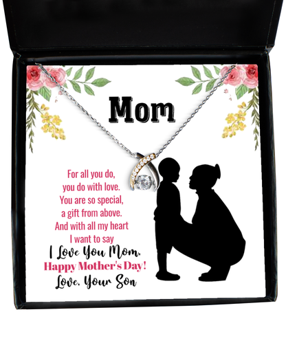 Happy Mother's Day Message Card, Wishbone Dancing Necklace For Mom, Appreciation Gift To Mom From Son, Mom Jewelry Gift, I Love You Mom