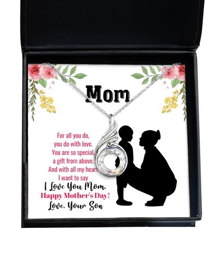 Happy Mother's Day Message Card, Rising Phoenix Necklace For Mom, Appreciation Gift To Mom From Son, Mom Jewelry Gift, I Love You Mom