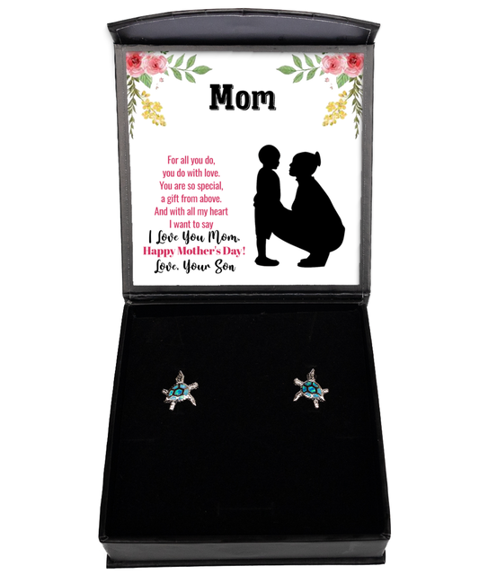 Happy Mother's Day Message Card, Opal Turtle Earrings For Mom, Appreciation Gift To Mom From Son, Mom Jewelry Gift, I Love You Mom