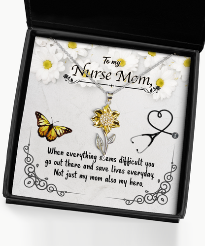 Nurse Mom Sunflower Pendant Necklace, To My Nurse Mom, Nurse Mom Jewelry, For Nurse Mom From Daughter, Mother's Day Nurse Mom Gifts