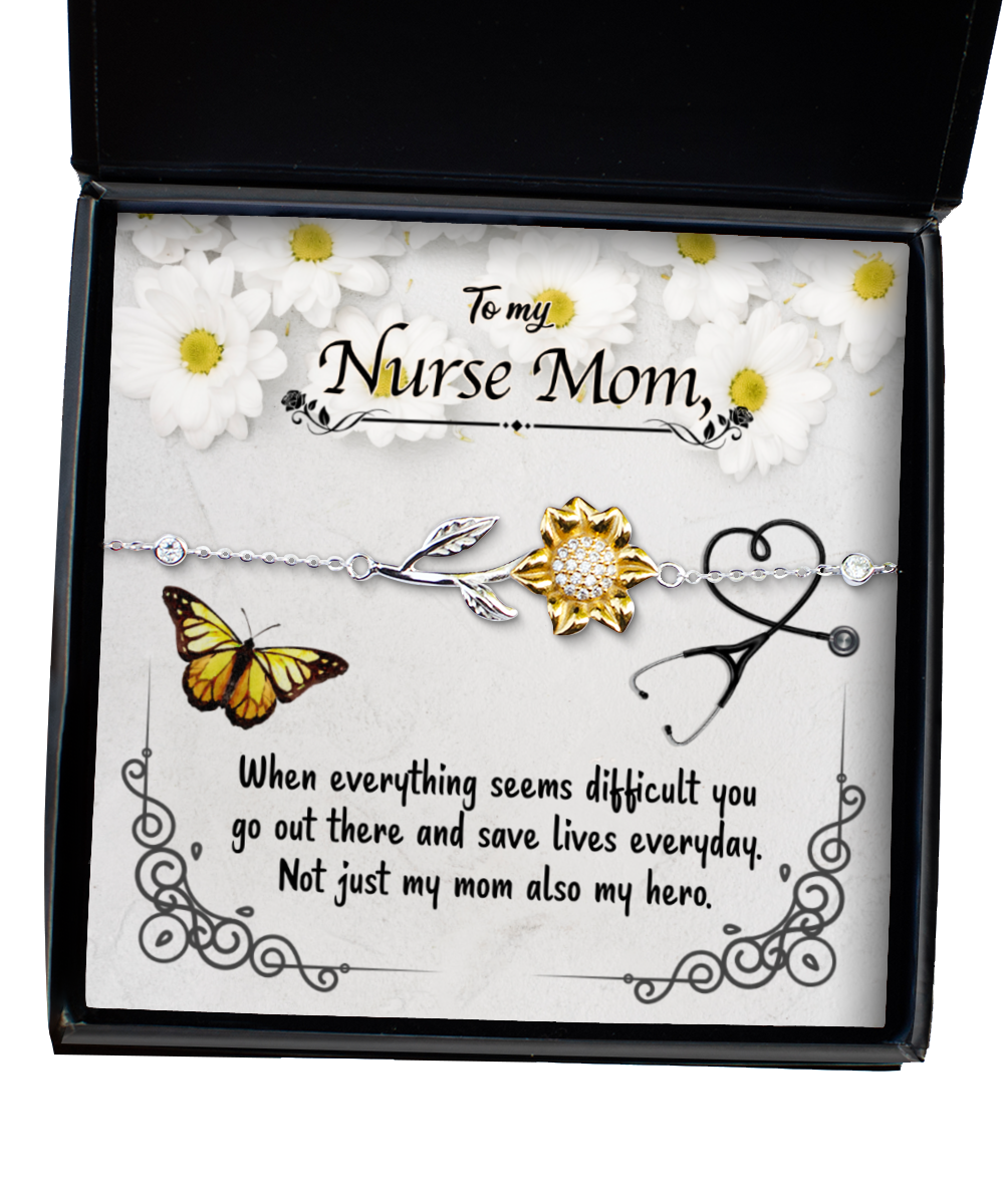 Nurse Mom Sunflower Bracelet, To My Nurse Mom, Nurse Mom Jewelry, For Nurse Mom From Daughter, Mother's Day Nurse Mom Gifts