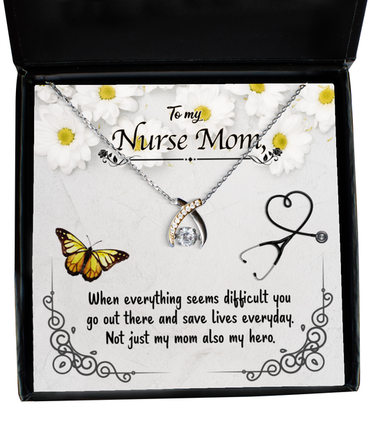 Nurse Mom Wishbone Dancing Necklace, To My Nurse Mom, Nurse Mom Jewelry, For Nurse Mom From Daughter, Mother's Day Nurse Mom Gifts