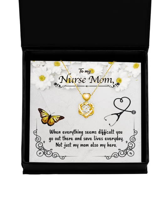 Nurse Mom Heart Knot Gold Necklace, To My Nurse Mom, Nurse Mom Jewelry, For Nurse Mom From Daughter, Mother's Day Nurse Mom Gifts