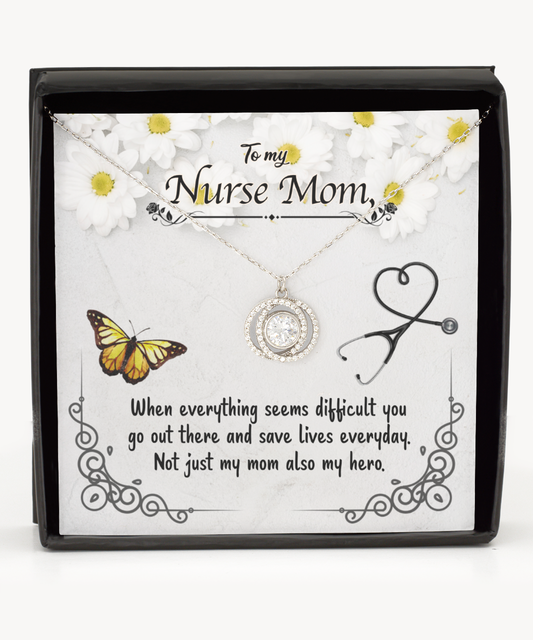 Nurse Mom Double Crystal Circle Necklace, To My Nurse Mom, Nurse Mom Jewelry, For Nurse Mom From Daughter, Mother's Day Nurse Mom Gifts