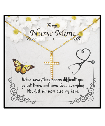 Nurse Mom Crystal Gold Cross Necklace, To My Nurse Mom, Nurse Mom Jewelry, For Nurse Mom From Daughter, Mother's Day Nurse Mom Gifts