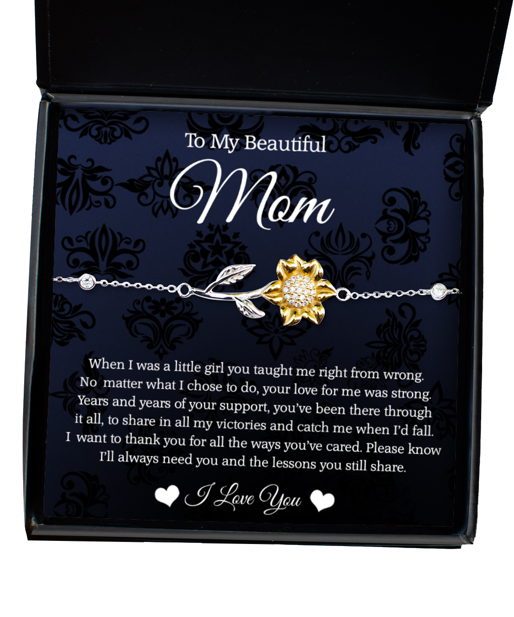 To My Beautiful Mom, Sunflower Bracelet For Mom, Thank You Gifts From Daughter To Mom, Mom Jewelry, Mother's Day Gift To Mom