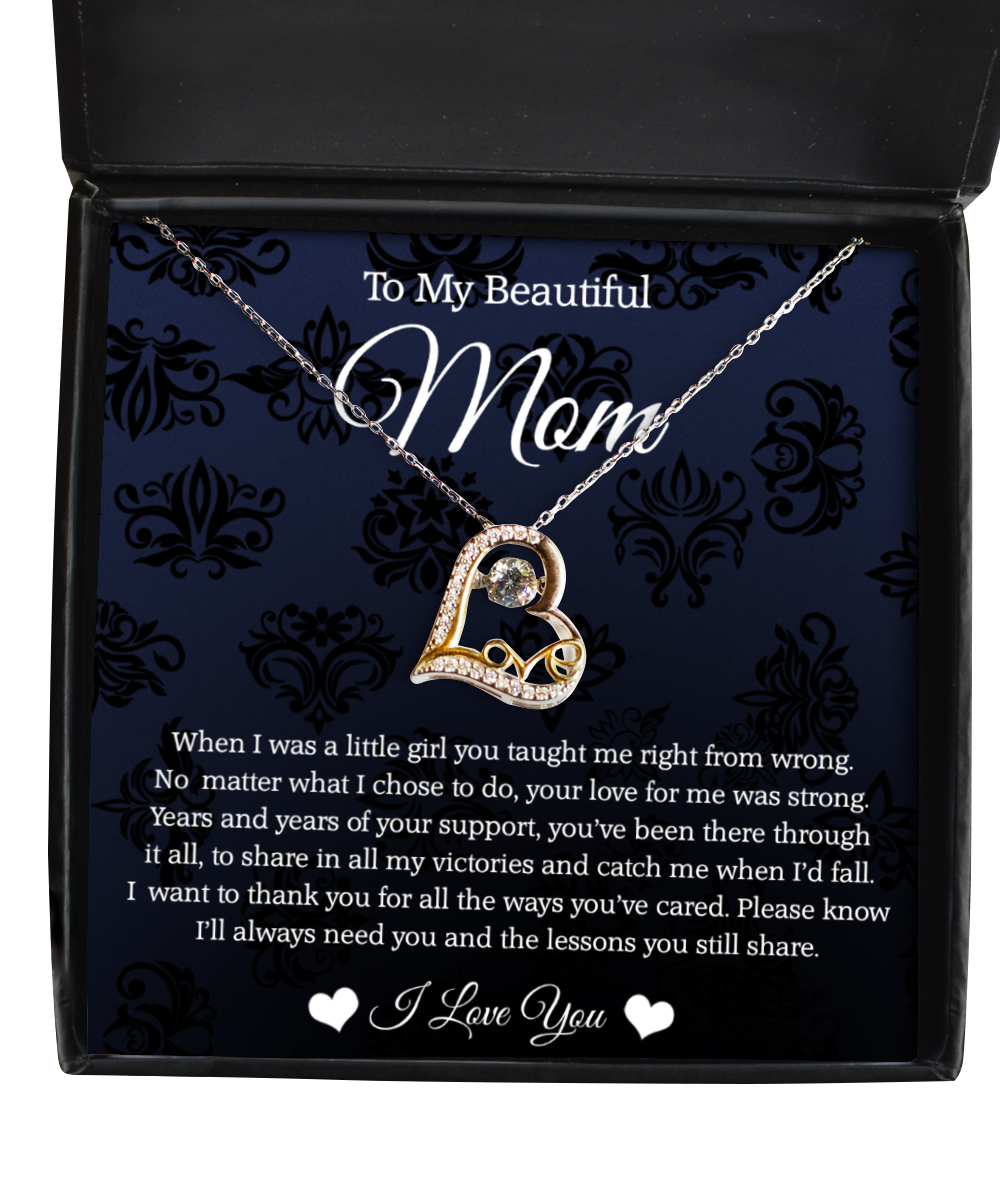 To My Beautiful Mom, Love Dancing Necklace For Mom, Thank You Gifts From Daughter To Mom, Mom Jewelry, Mother's Day Gift To Mom