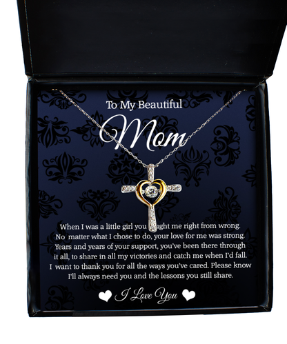 To My Beautiful Mom, Cross Dancing Necklace For Mom, Thank You Gifts From Daughter To Mom, Mom Jewelry, Mother's Day Gift To Mom