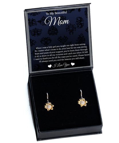 To My Beautiful Mom, Sunflower Earrings For Mom, Thank You Gifts From Daughter To Mom, Mom Jewelry, Mother's Day Gift To Mom