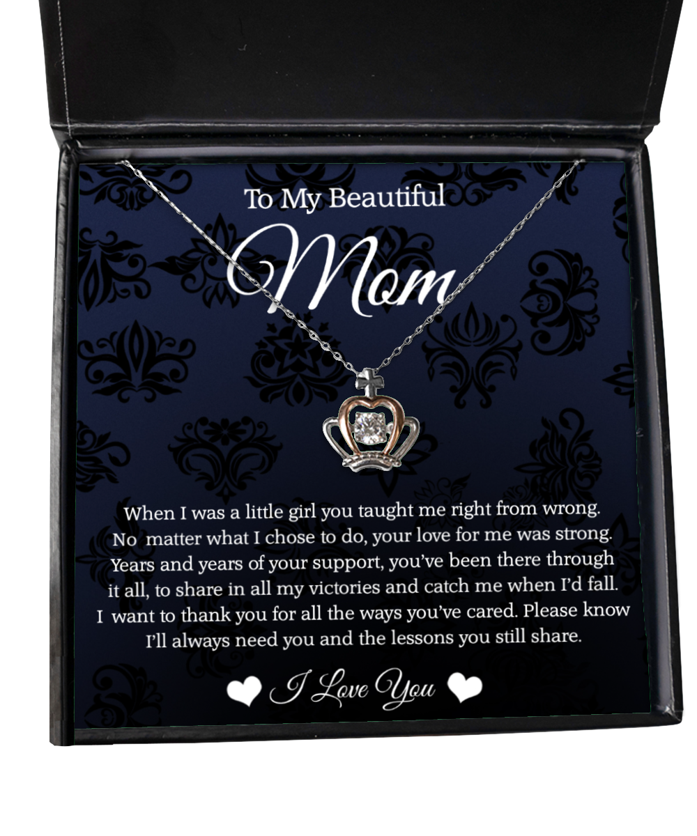 To My Beautiful Mom, Crown Pendant Necklace For Mom, Thank You Gifts From Daughter To Mom, Mom Jewelry, Mother's Day Gift To Mom