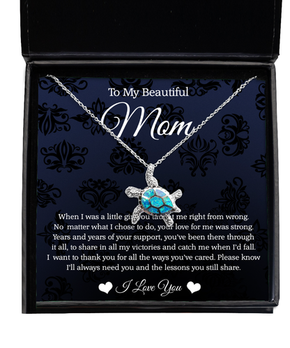 To My Beautiful Mom, Opal Turtle Necklace For Mom, Thank You Gifts From Daughter To Mom, Mom Jewelry, Mother's Day Gift To Mom