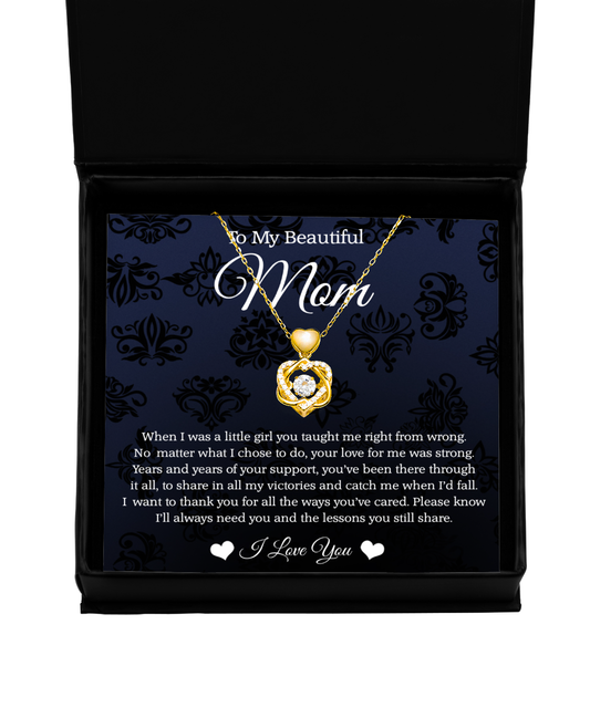 To My Beautiful Mom, Heart Knot Gold Necklace For Mom, Thank You Gifts From Daughter To Mom, Mom Jewelry, Mother's Day Gift To Mom