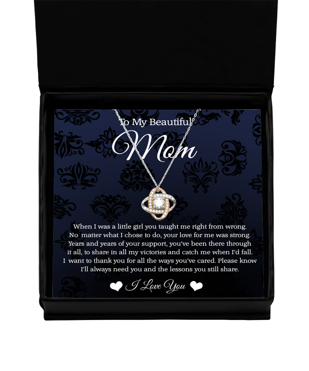 To My Beautiful Mom, Love Knot Rose Gold Necklace For Mom, Thank You Gifts From Daughter To Mom, Mom Jewelry, Mother's Day Gift To Mom