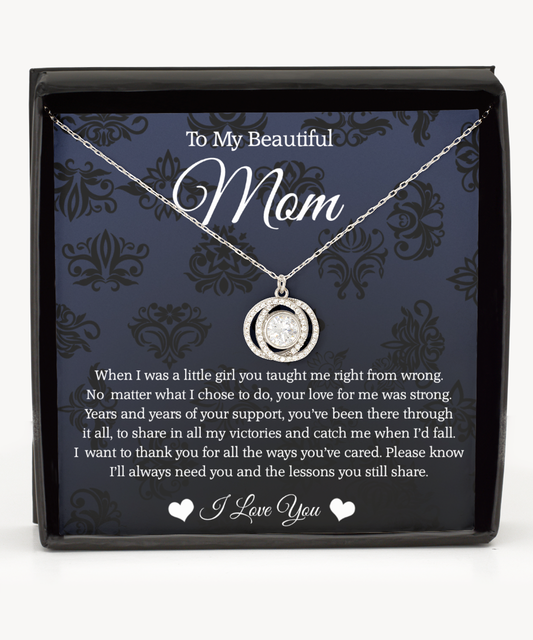 To My Beautiful Mom, Double Crystal Circle Necklace For Mom, Thank You Gifts From Daughter To Mom, Mom Jewelry, Mother's Day Gift To Mom