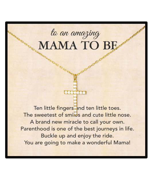 Pregnancy Gift For First Time Mama, Crystal Gold Cross Necklace For Mama To Be, Baby Shower Gift For First Time Mama, Mama To Be Gift