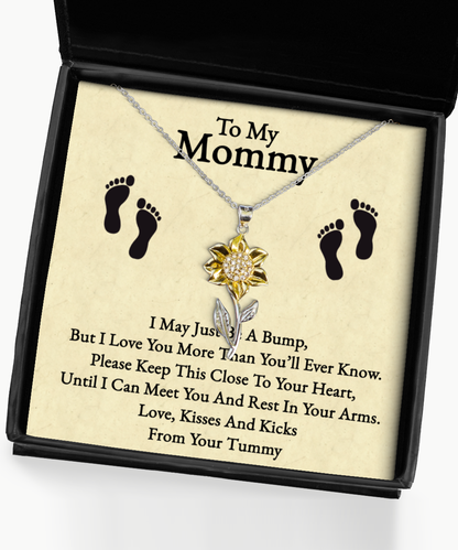 Mommy To Be Gift From Bump, Sunflower Pendant Necklace For New Mommy, Baby Shower For Mommy To Be, Pregnancy Gift For First Time Mommy