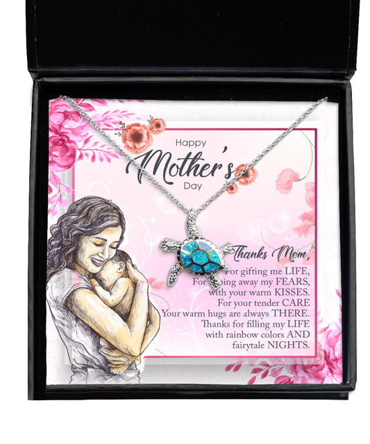 Happy Mother's Day Gift, Opal Turtle Necklace For Mother, Thank You For Everything Gift For Mother, Gift With Love To My Mother