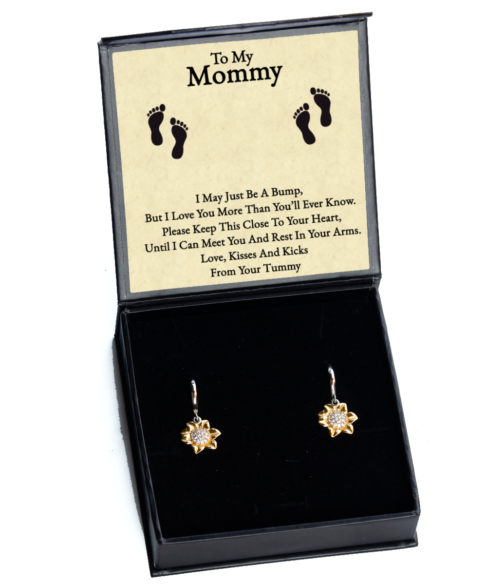 Mommy To Be Gift From Bump, Sunflower Earrings For New Mommy, Baby Shower For Mommy To Be, Pregnancy Gift For First Time Mommy