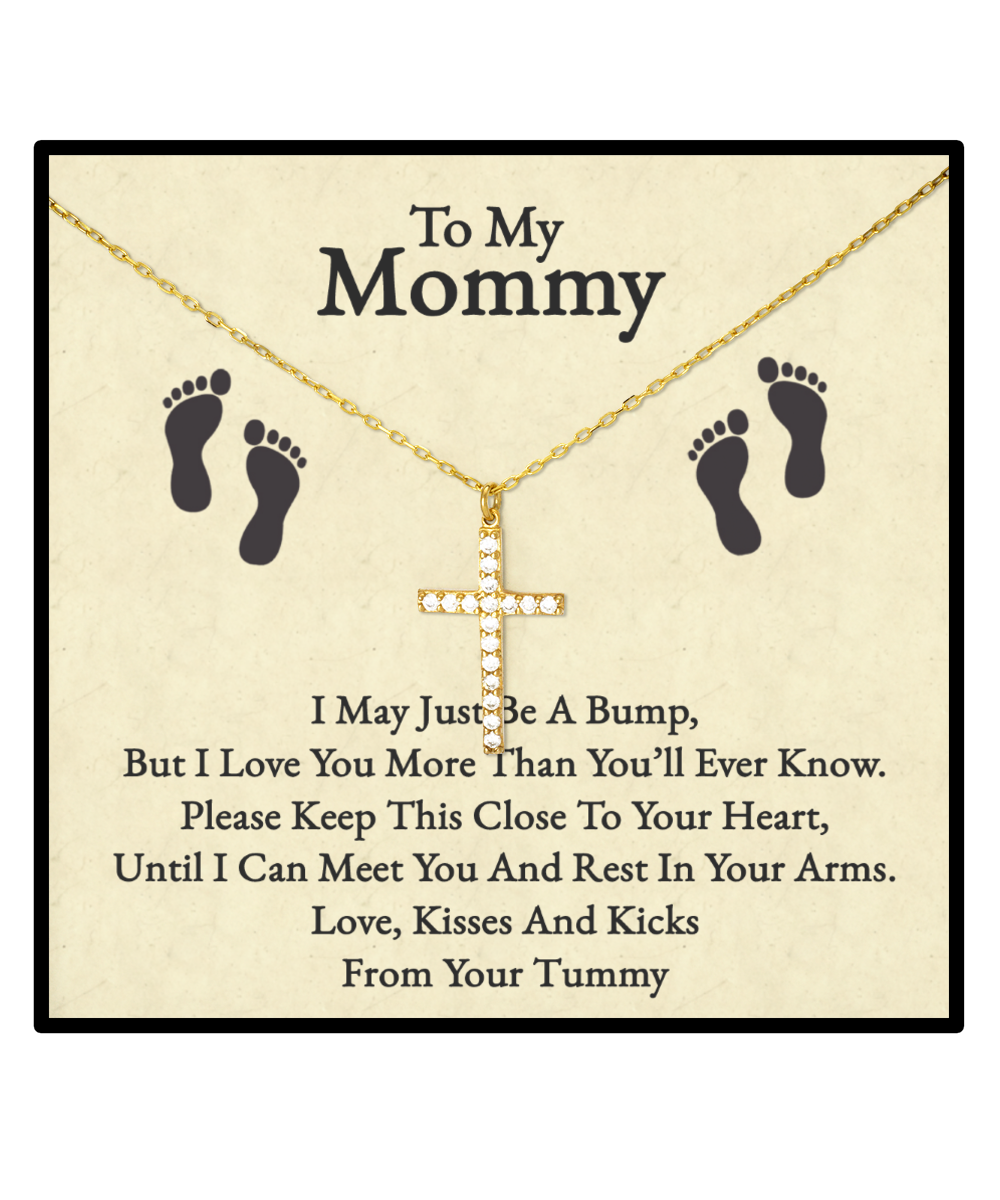 Mommy To Be Gift From Bump, Crystal Gold Cross Necklace For New Mommy, Baby Shower For Mommy To Be, Pregnancy Gift For First Time Mommy