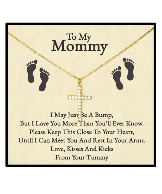 Mommy To Be Gift From Bump, Crystal Gold Cross Necklace For New Mommy, Baby Shower For Mommy To Be, Pregnancy Gift For First Time Mommy