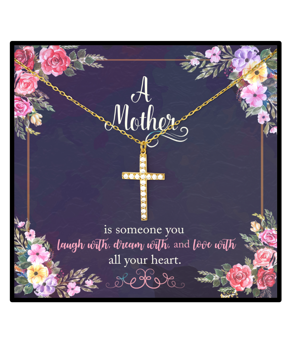 To My Mother Crystal Gold Cross Necklace, Mother's Day Gift, Mother Birthday Gift from Daughter, Thank You Gift For Mother, Mother's Love