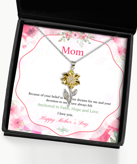 Happy Mother's Day Mom, Sunflower Pendant Necklace For Mom, Appreciation Gift To Mom From Daughter, Mom Jewelry Gift, I Love You Mom