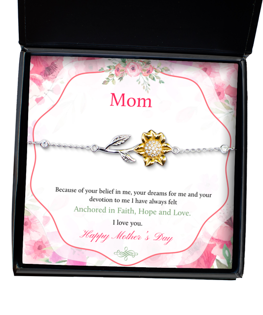 Happy Mother's Day Mom, Sunflower Bracelet For Mom, Appreciation Gift To Mom From Daughter, Mom Jewelry Gift, I Love You Mom