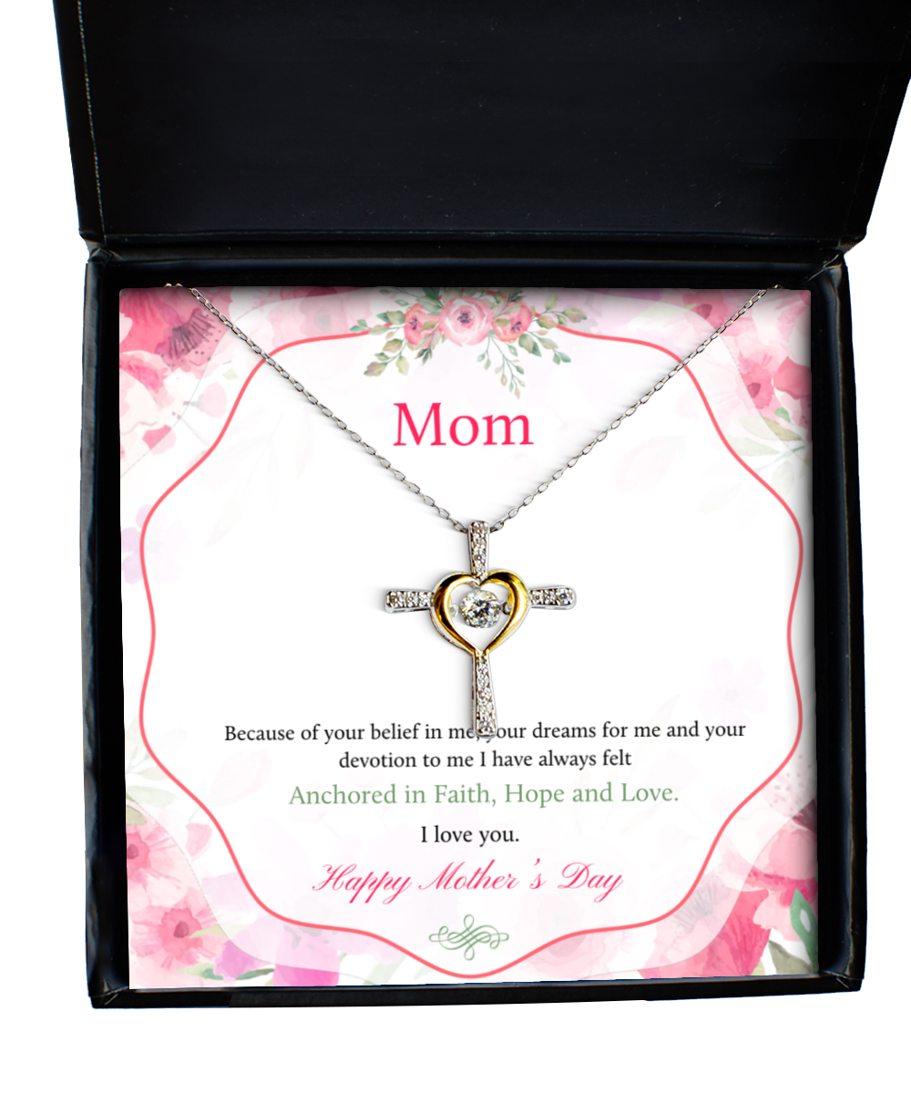 Happy Mother's Day Mom, Cross Dancing Necklace For Mom, Appreciation Gift To Mom From Daughter, Mom Jewelry Gift, I Love You Mom