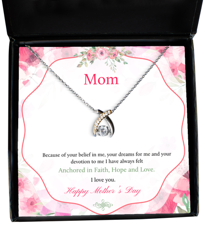 Happy Mother's Day Mom, Wishbone Dancing Necklace For Mom, Appreciation Gift To Mom From Daughter, Mom Jewelry Gift, I Love You Mom