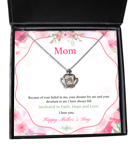 Happy Mother's Day Mom, Crown Pendant Necklace For Mom, Appreciation Gift To Mom From Daughter, Mom Jewelry Gift, I Love You Mom