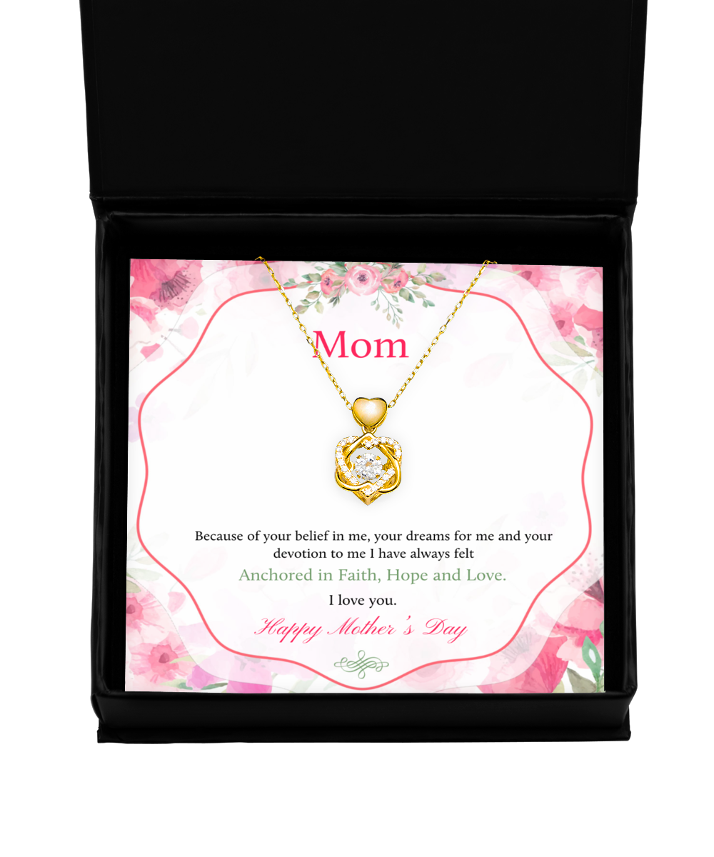 Happy Mother's Day Mom, Heart Knot Gold Necklace For Mom, Appreciation Gift To Mom From Daughter, Mom Jewelry Gift, I Love You Mom