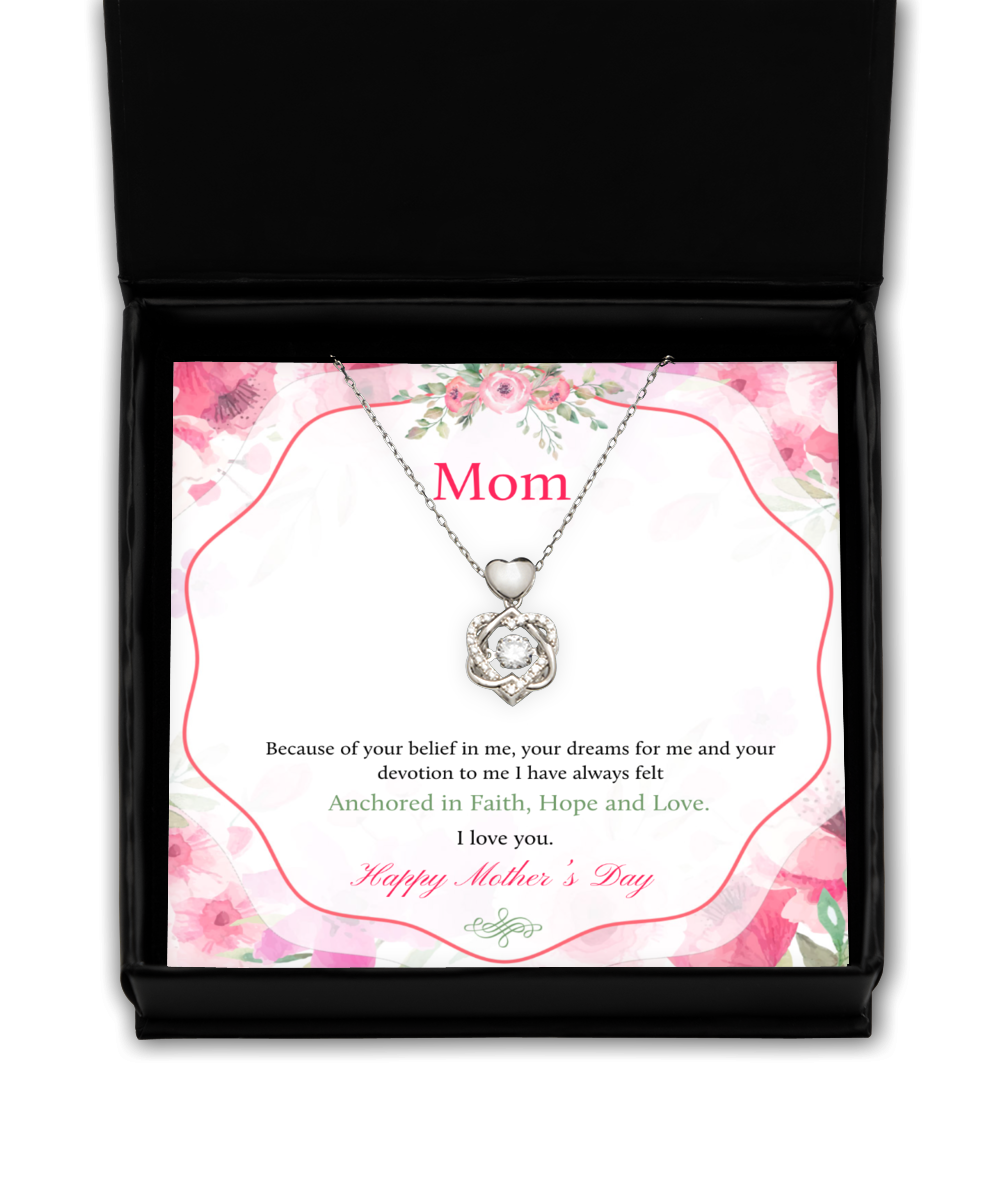 Happy Mother's Day Mom, Heart Knot Silver Necklace For Mom, Appreciation Gift To Mom From Daughter, Mom Jewelry Gift, I Love You Mom