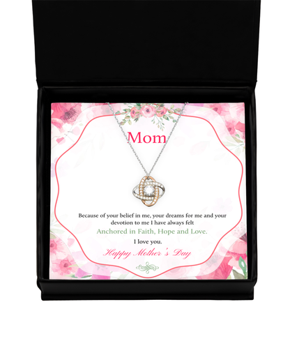 Happy Mother's Day Mom, Love Knot Rose Gold Necklace For Mom, Appreciation Gift To Mom From Daughter, Mom Jewelry Gift, I Love You Mom