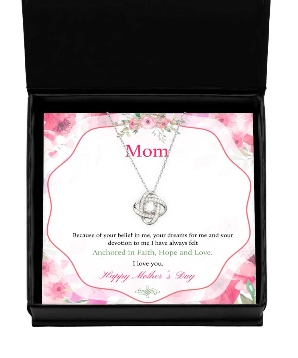 Happy Mother's Day Mom, Love Knot Silver Necklace For Mom, Appreciation Gift To Mom From Daughter, Mom Jewelry Gift, I Love You Mom