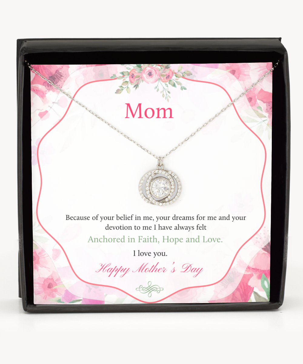 Happy Mother's Day Mom, Double Crystal Circle Necklace For Mom, Appreciation Gift To Mom From Daughter, Mom Jewelry Gift, I Love You Mom