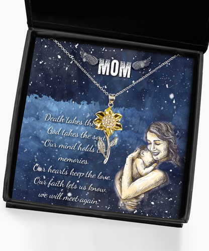 To My Angel Mom, Sunflower Pendant Necklace To My Mom, I Love You Mom, Thoughtful Gifts For Mom, Mom Gift Ideas, Jewelry Gift For Mom