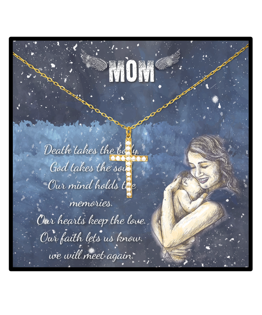 To My Angel Mom, Crystal Gold Cross Necklace To My Mom, I Love You Mom, Religious Gifts For Mom, Mom Gift Ideas, Jewelry Gift For Mom