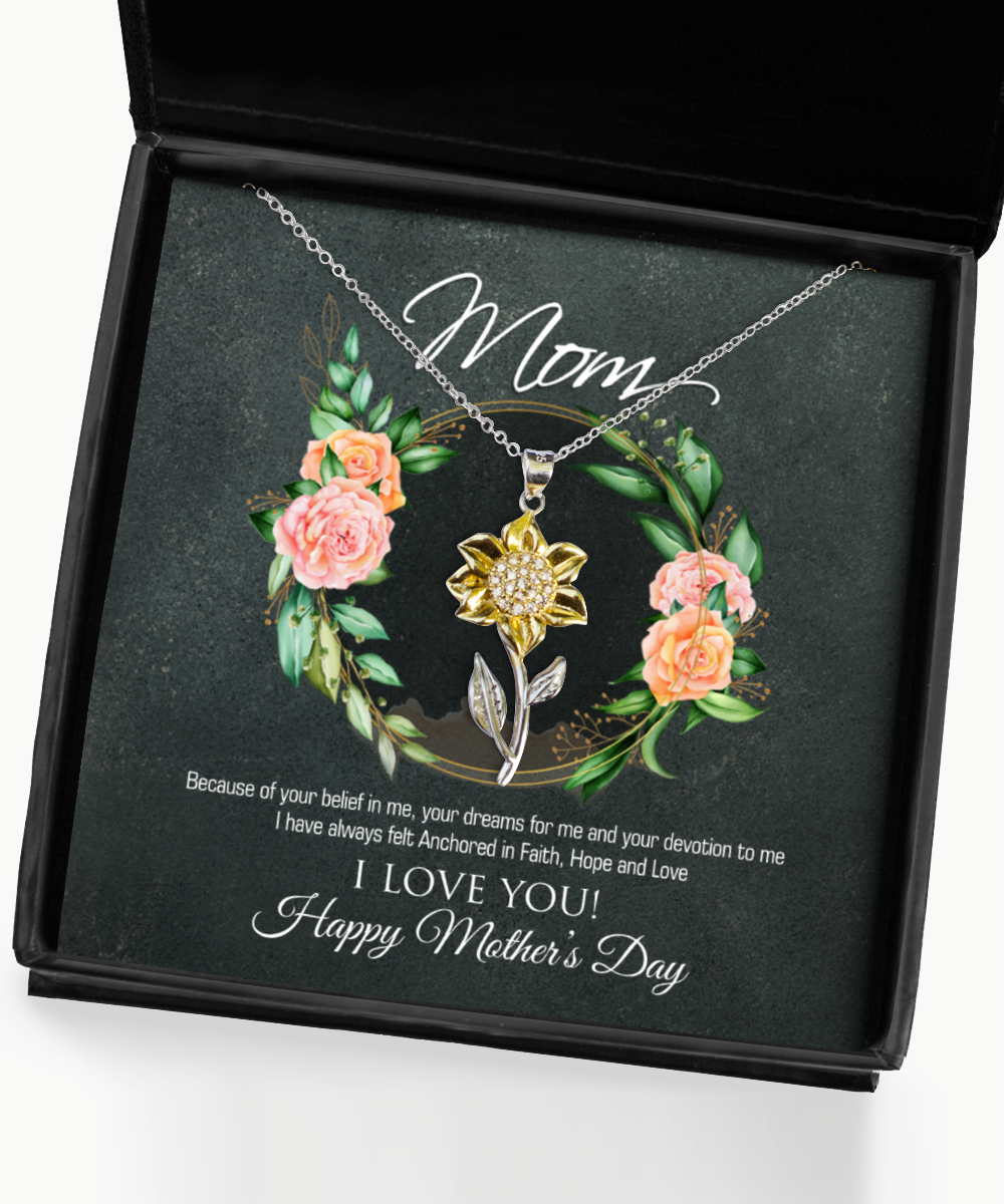 Happy Mother's Day Mom, Sunflower Pendant Necklace For Mom, Appreciation Gift To Mom From Daughter, Mom Jewelry Gift, I Love You Mom