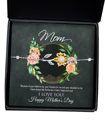 Happy Mother's Day Mom, Sunflower Bracelet For Mom, Appreciation Gift To Mom From Daughter, Mom Jewelry Gift, I Love You Mom